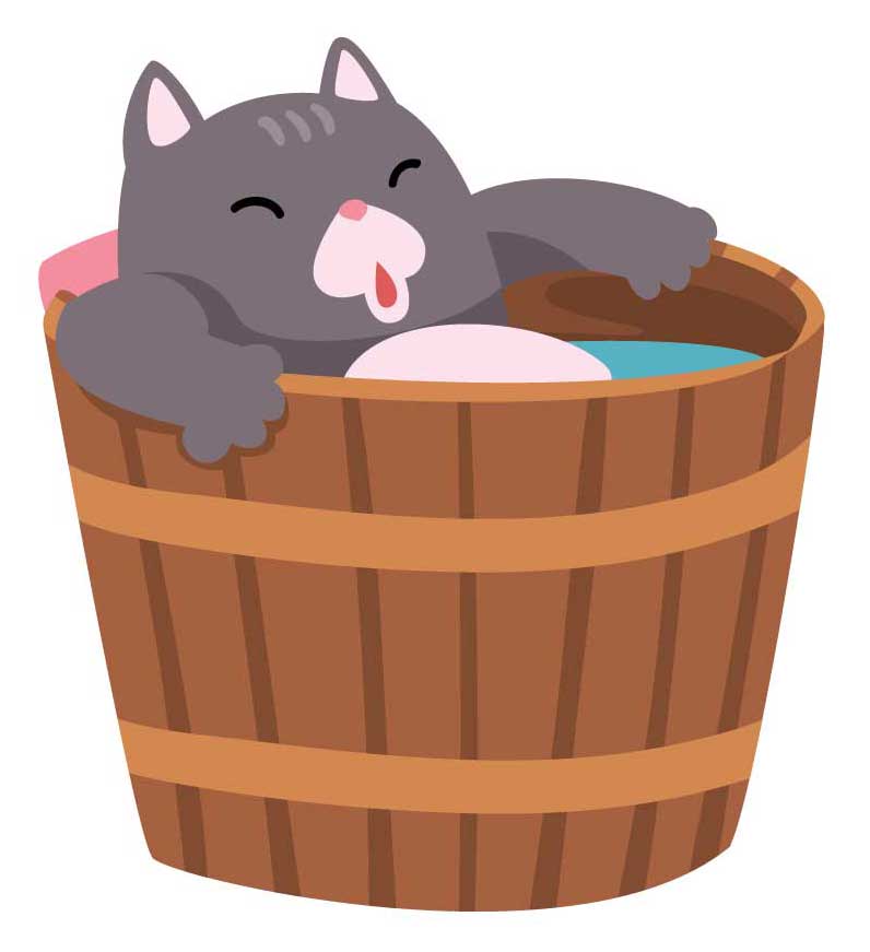 a cartoon cat sat in a hot tub