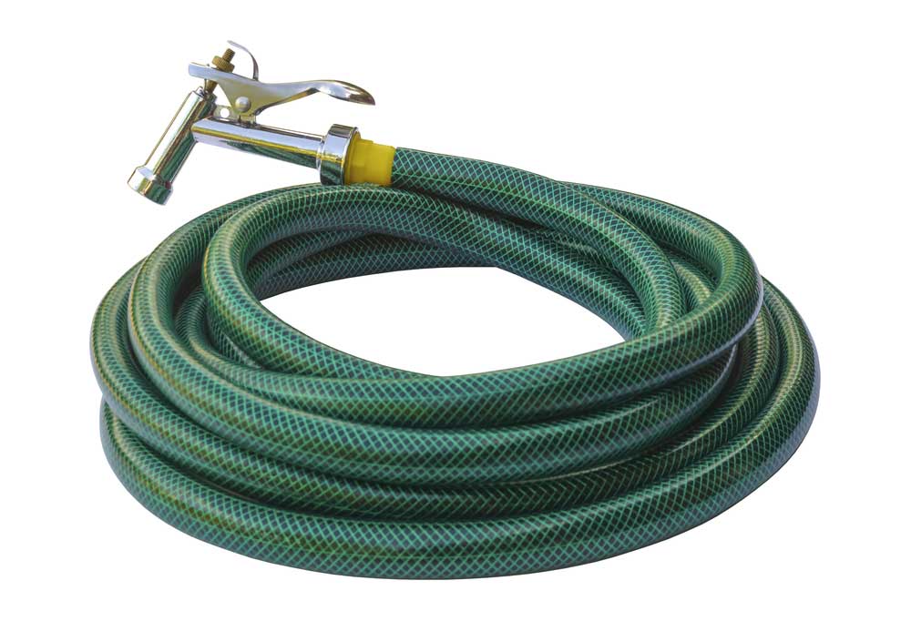 a green hose coiled up